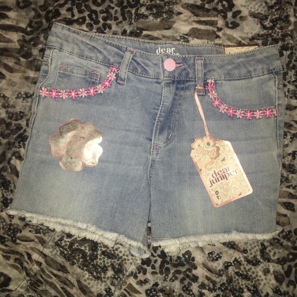 Dear Jumper Y2k Light Blue Denim Shorts with Pink Floral Trim